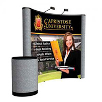 Orbus 8' Coyote Popup with front graphics mural fabric endcaps