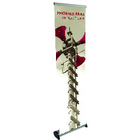 Orbus Phoenix Mini Retractable Banner Stand extends from tabletop to full height