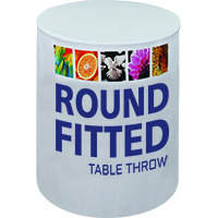 Fitted Dye-Sub Graphics Table Throw for Round Tables in 2 different heights, 4 sizes