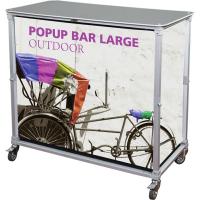 Orbus Popup display with front and side custom fabric graphics