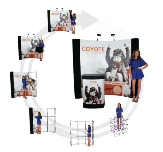 Coyote Mural Pop-Up Display Kits 10' and 8' Wide Orbus Coyote Pop Up Displays