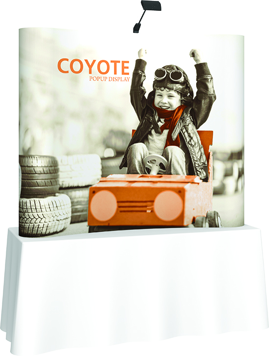 Orbus 6ft Coyote Square tabletop display with curved frame full graphics