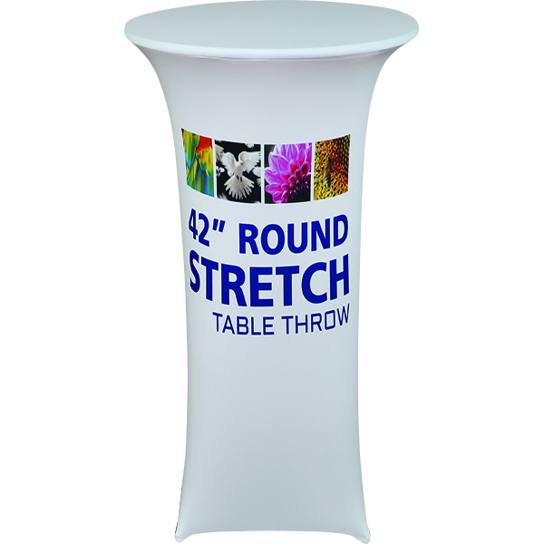30&quot;d x 42&quot;h round cocktail stretch table cover with custom graphics