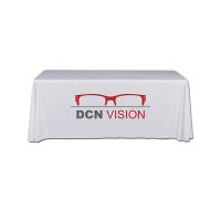 Radius 4 sided table covers for 6ft standard height tables with 2 color express scan graphics